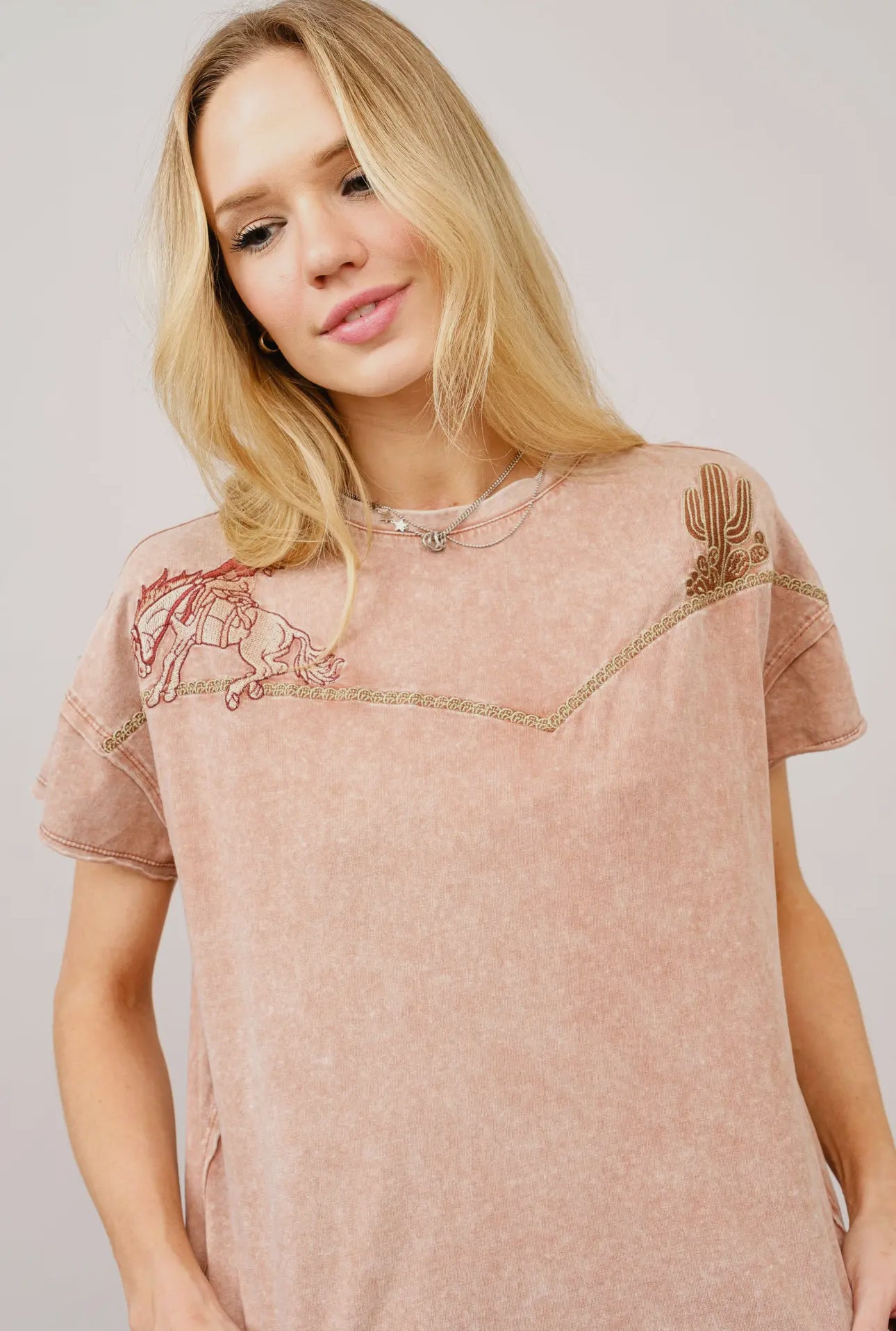 Embroidered shoulder western yoke T shirt