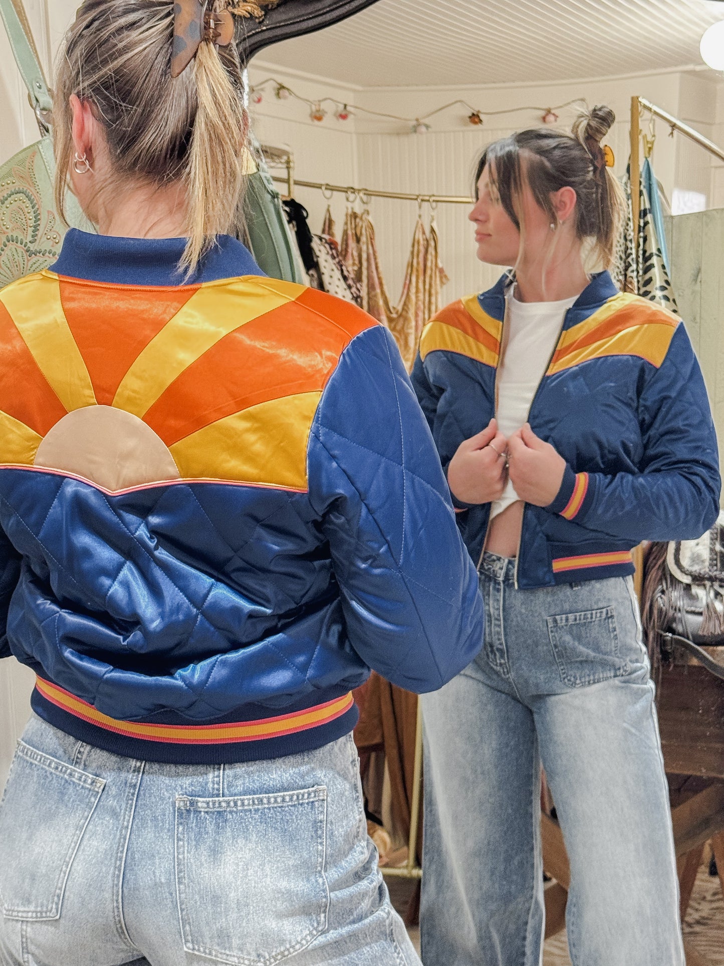 Classic Rock Couture bomber jacket in navy.