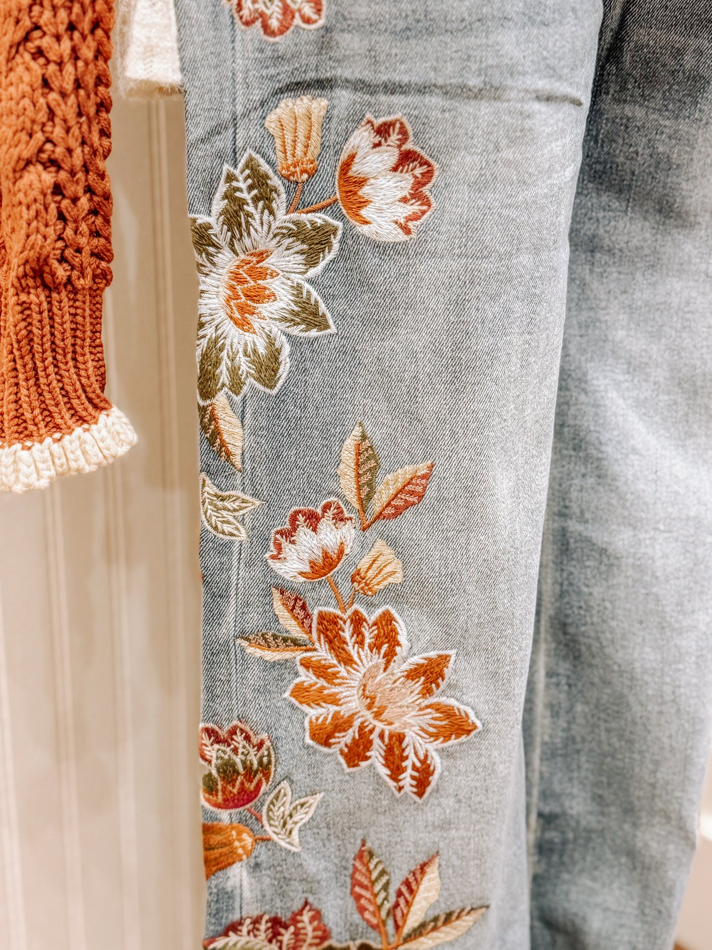 Beautiful embroidered denim jeans.