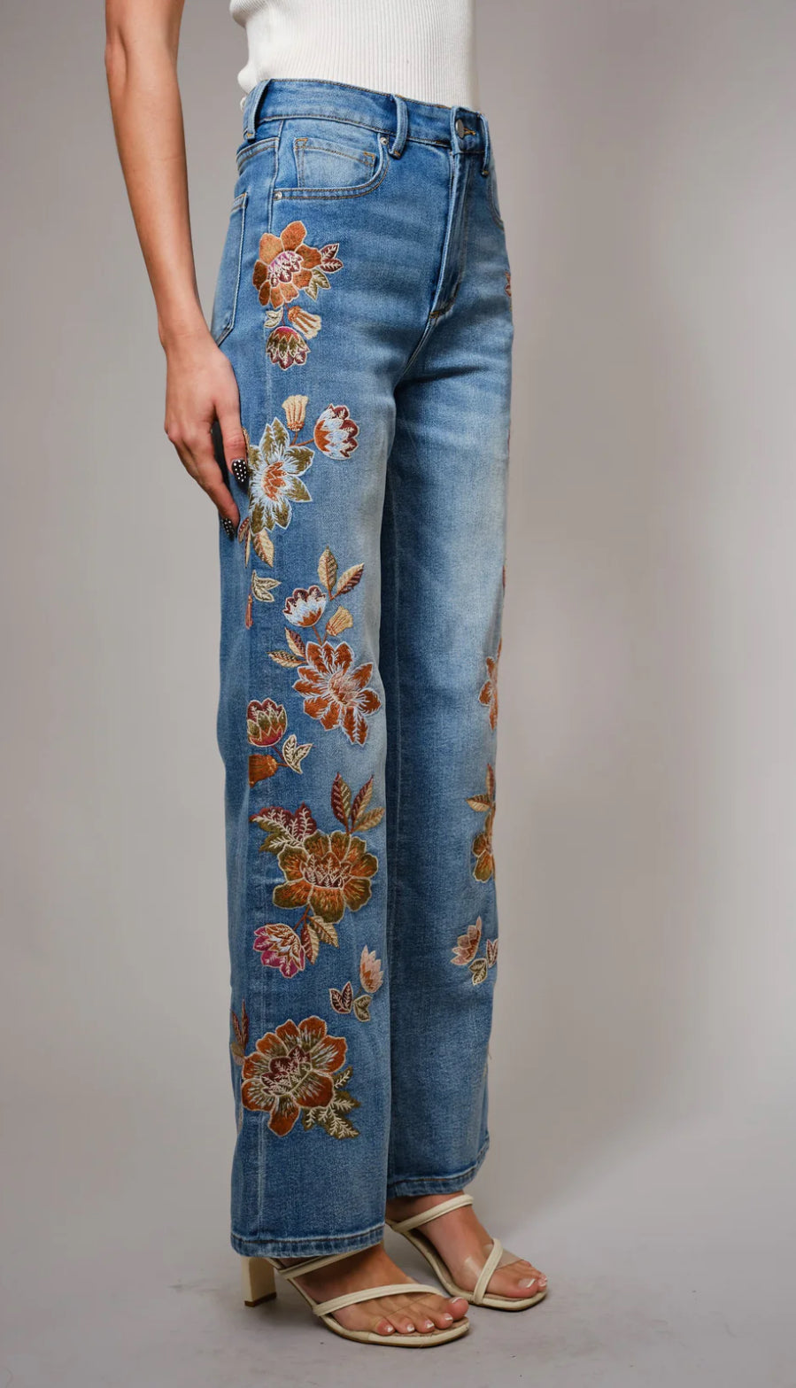 Beautiful embroidered denim jeans.
