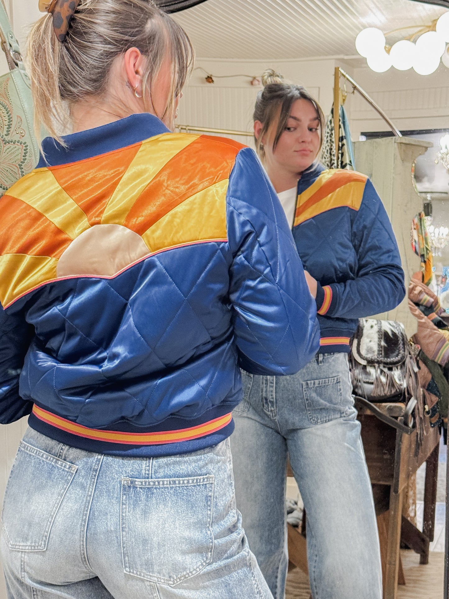 Classic Rock Couture bomber jacket in navy.