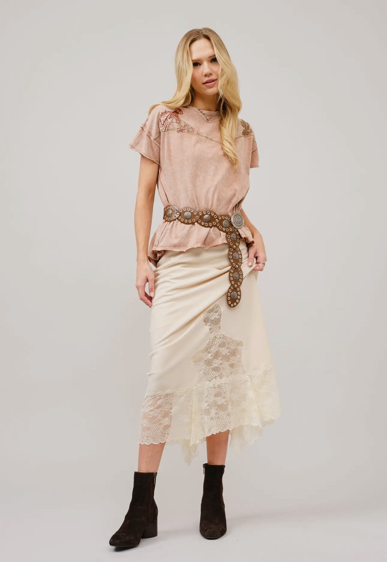 Embroidered shoulder western yoke T shirt