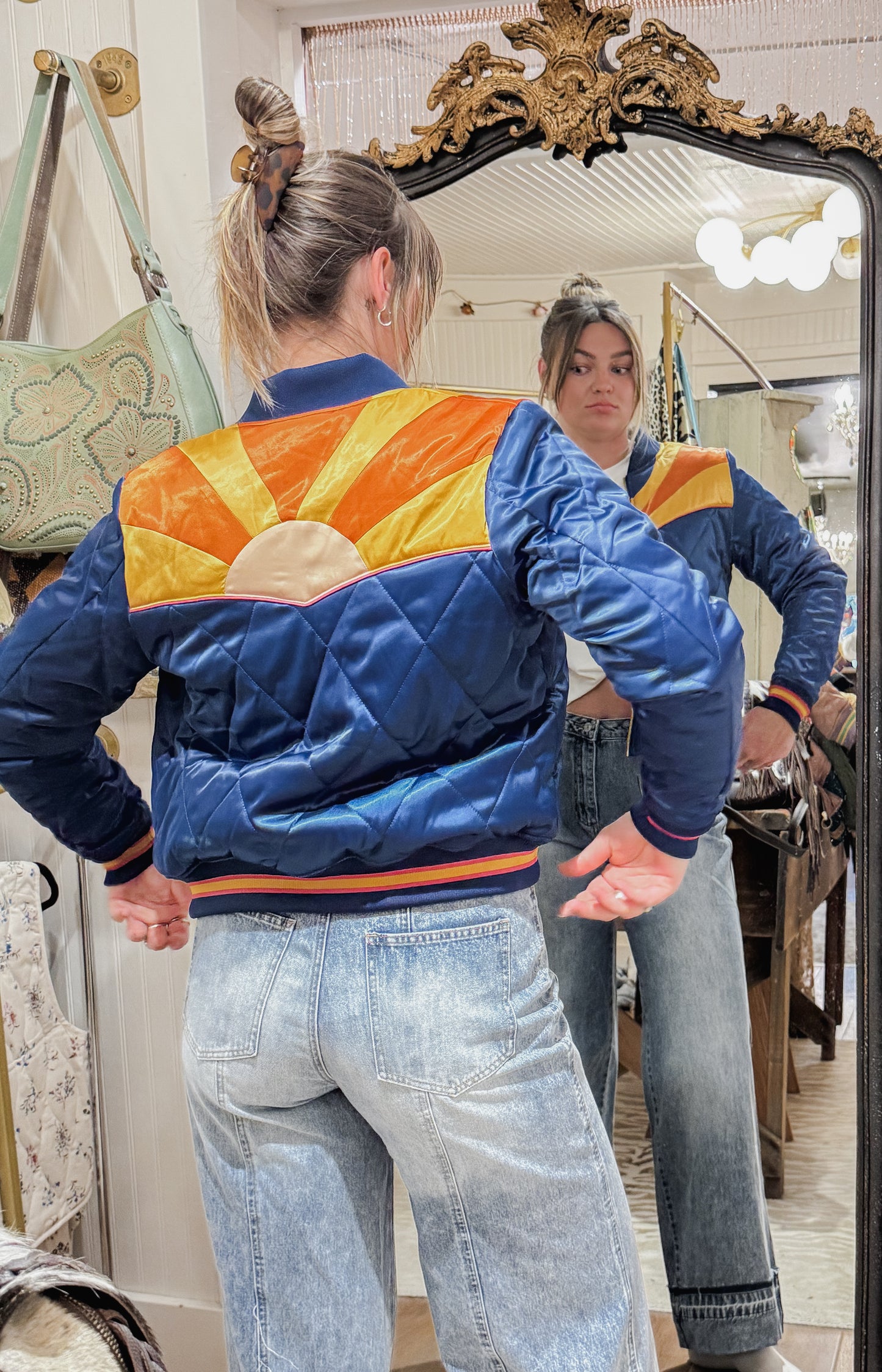 Classic Rock Couture bomber jacket in navy.