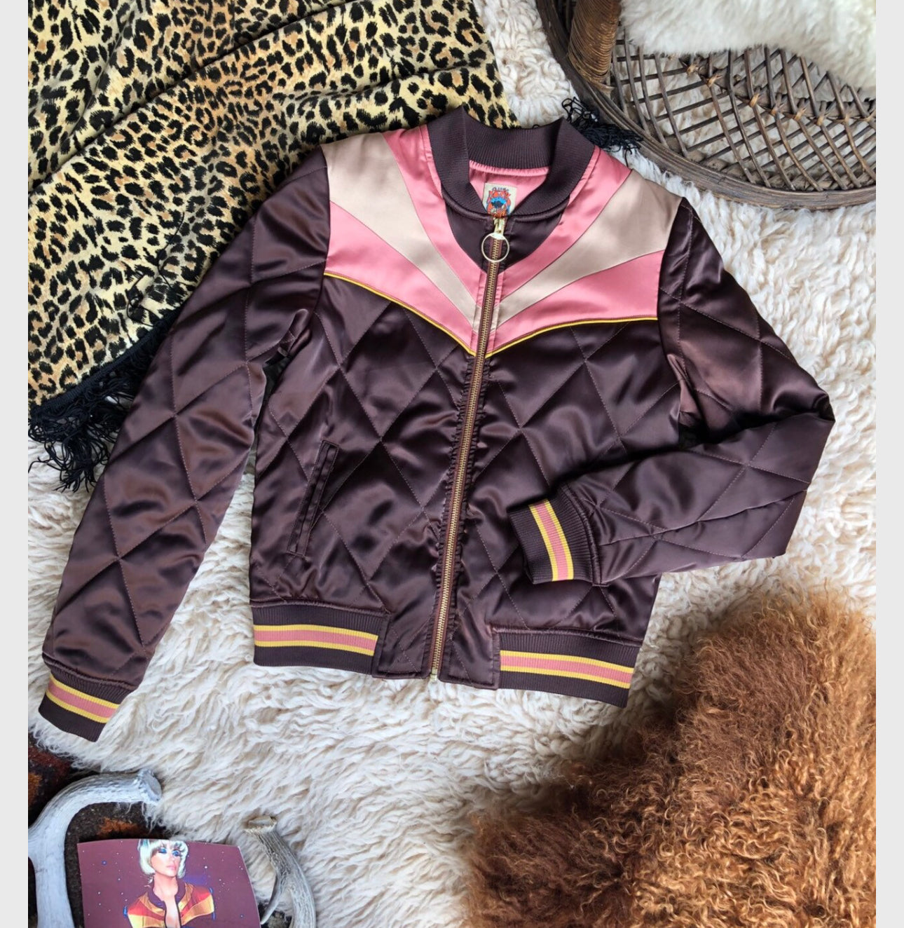 Classic Rock Couture bomber jacket in brown sugar.