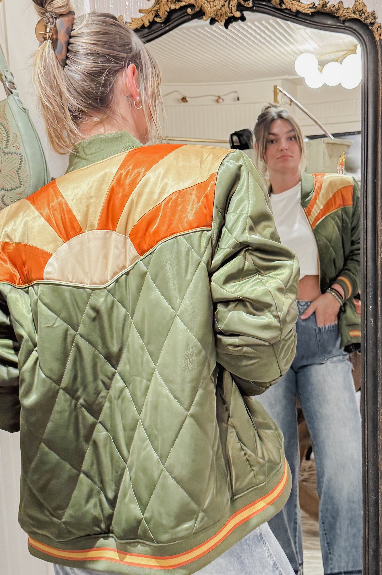 Classic Rock Couture bomber jacket in Olive green.