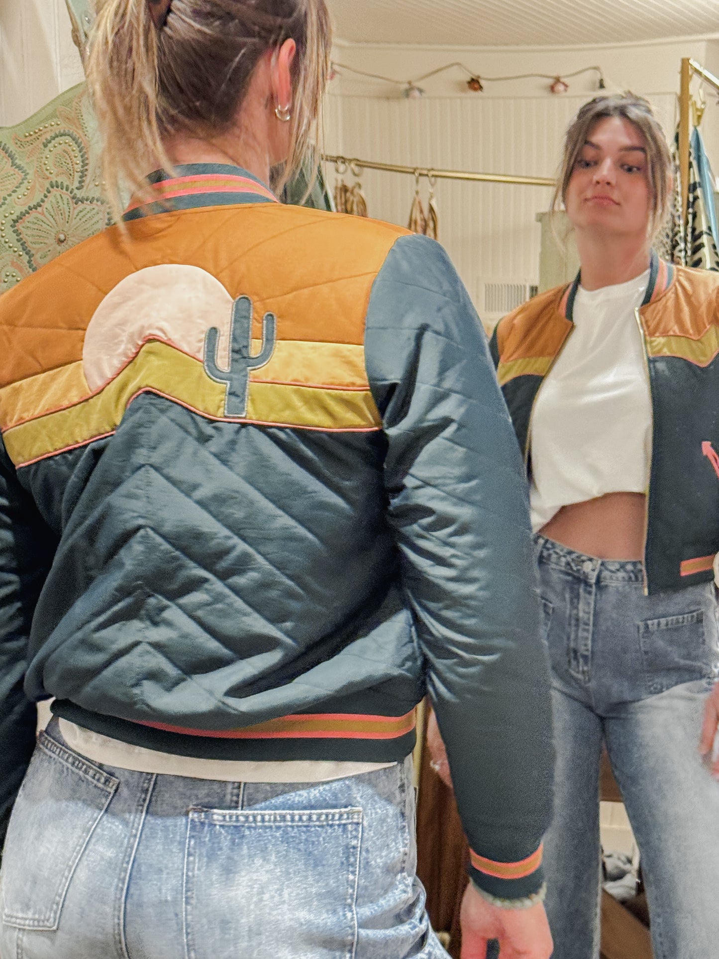 Classic Rock Couture bomber jacket in emerald.
