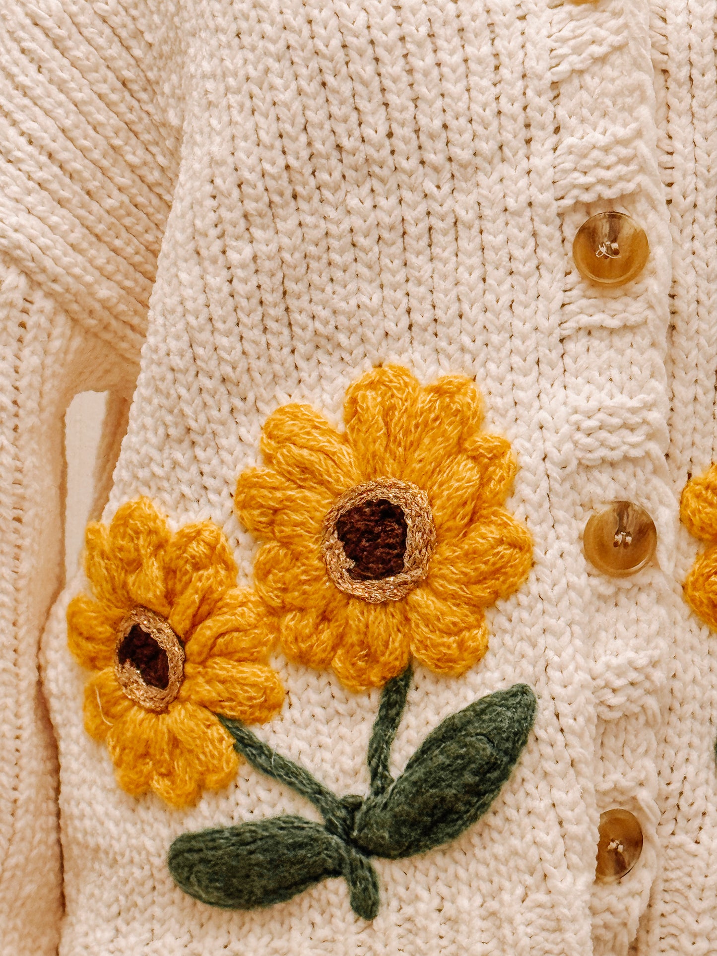 Knit sunflower cardigan sweater