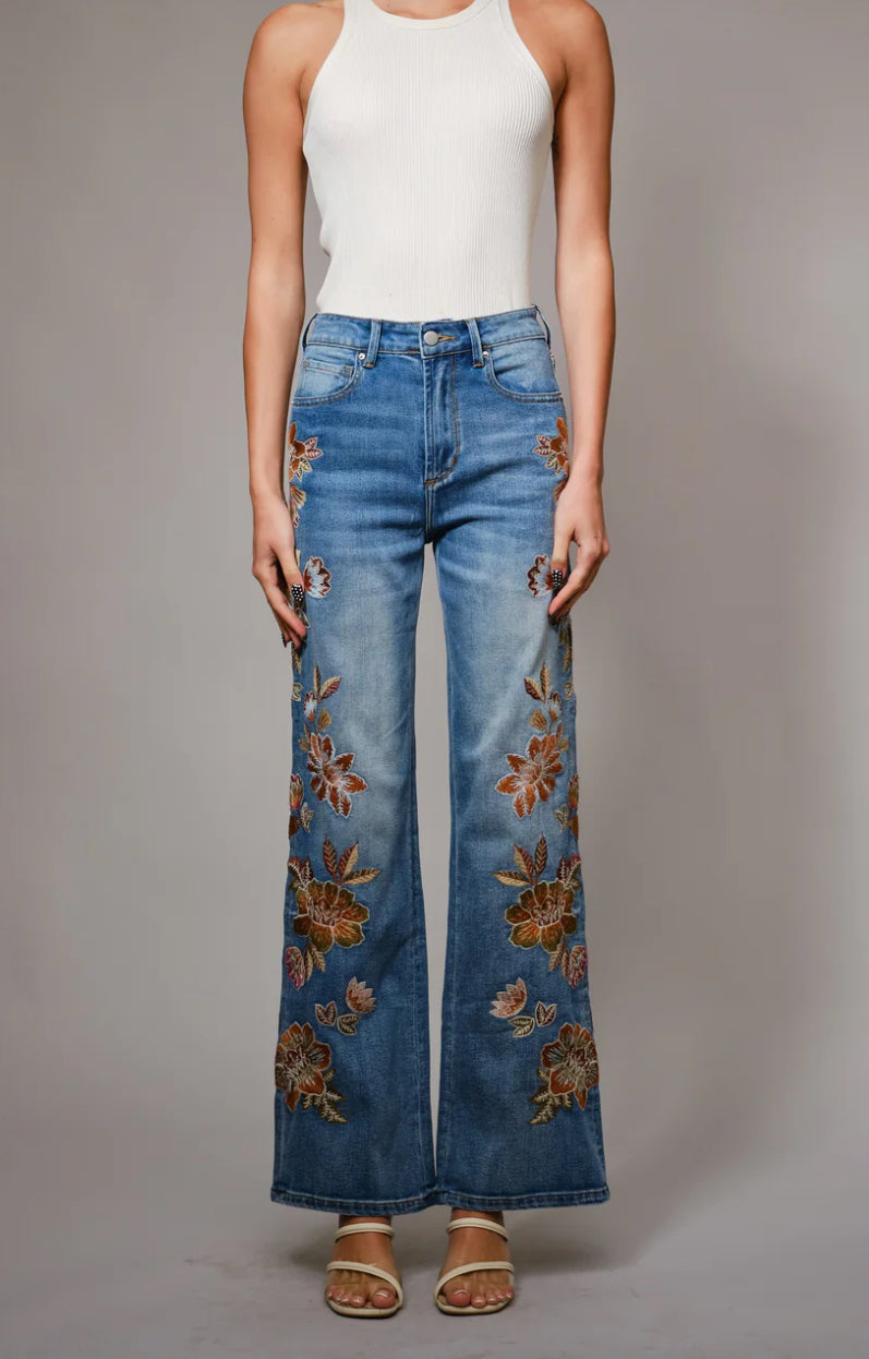 Beautiful embroidered denim jeans.