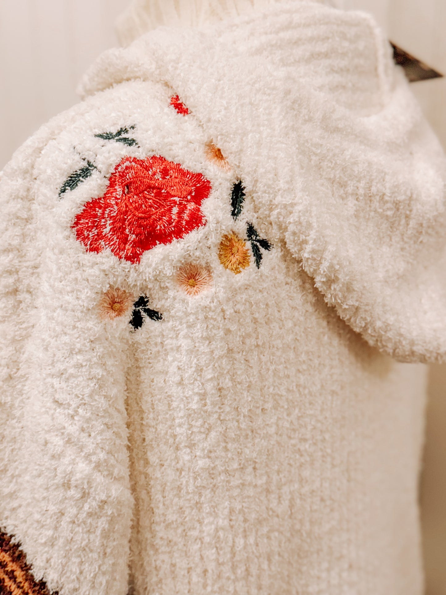Floral embroidery patchwork cardigan.