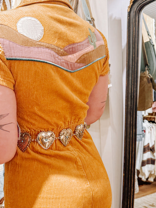 Classic Rock Couture desert patchwork jumpsuit.