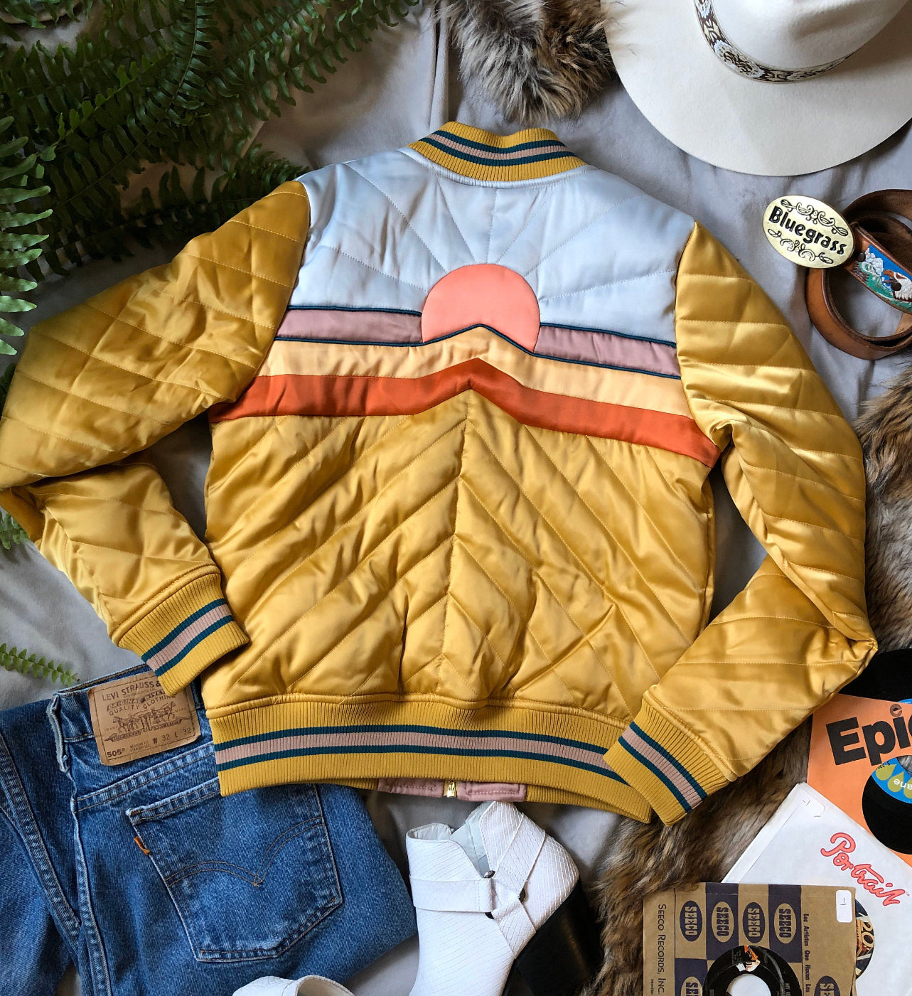 Classic Rock Couture bomber jacket in mustard.
