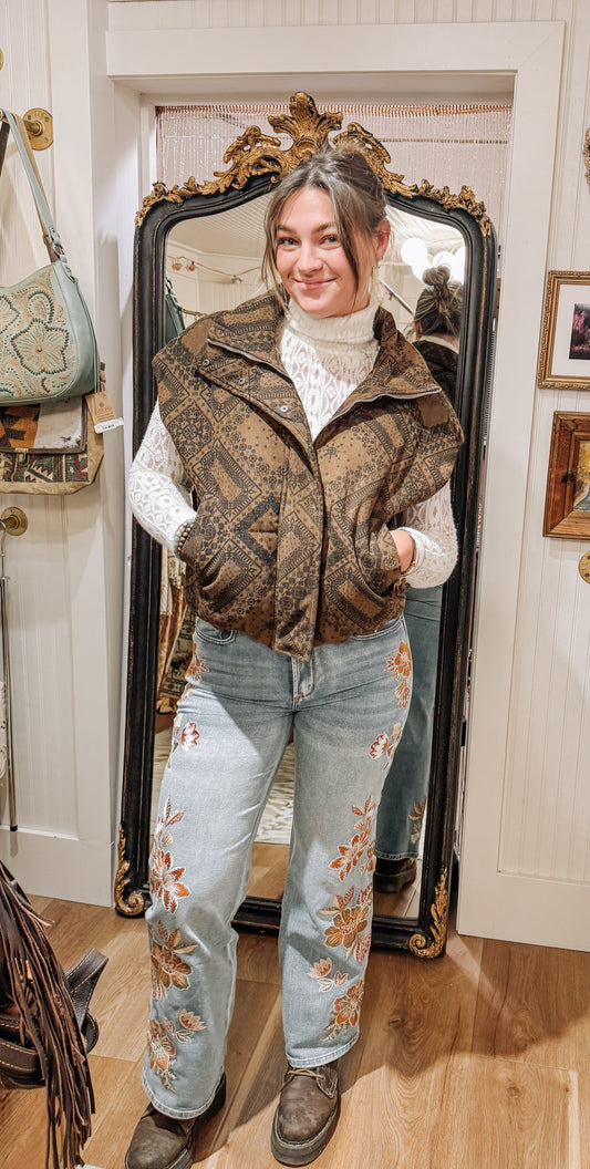 Miss Me  Paisley print puffer vest