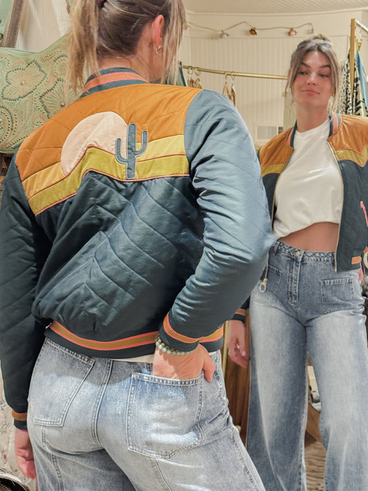 Classic Rock Couture bomber jacket in emerald.