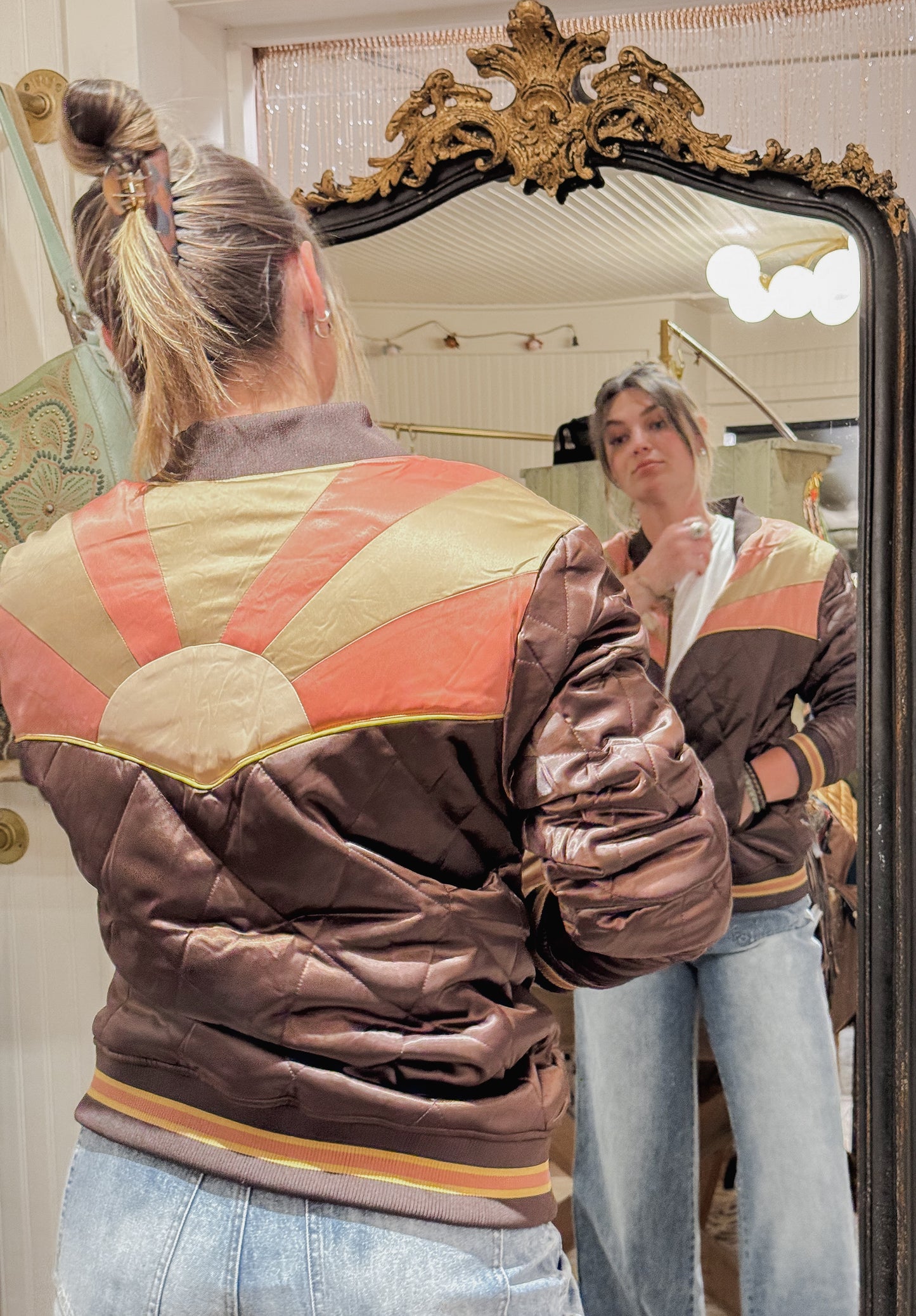 Classic Rock Couture bomber jacket in brown sugar.