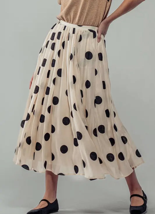 Polkadot elastic waist midi skirt in cream