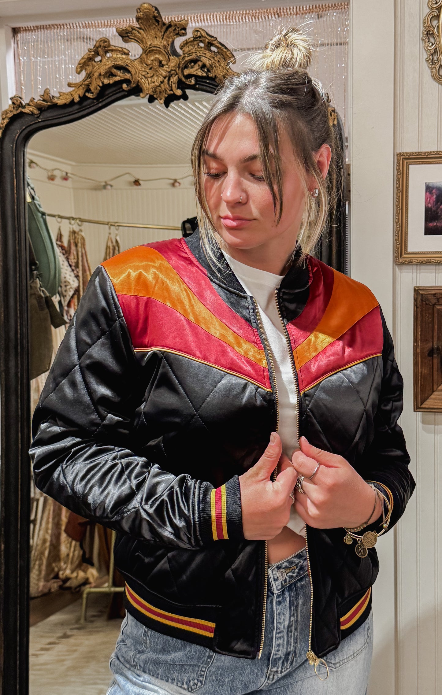 Classic Rock Couture bomber jacket in black.