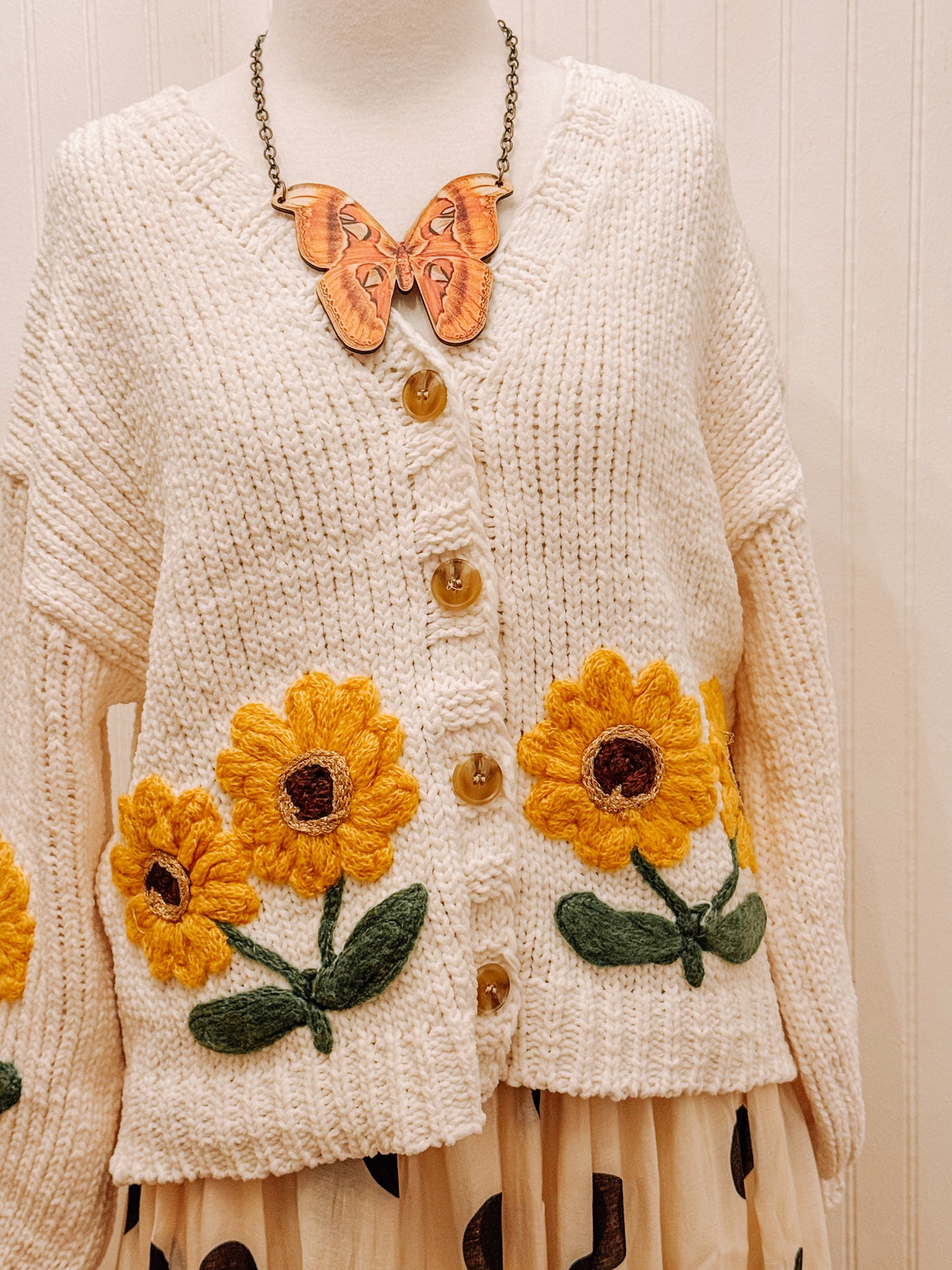 Knit sunflower cardigan sweater