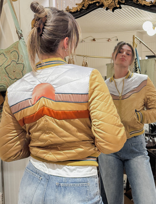 Classic Rock Couture bomber jacket in mustard.