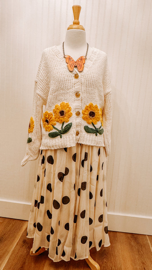 Knit sunflower cardigan sweater