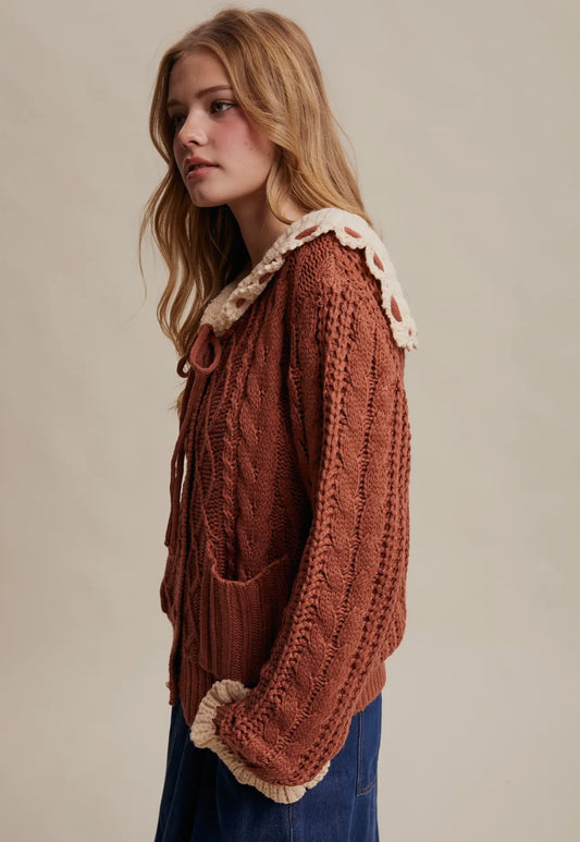 Terracotta Two tone crochet knit sweater.